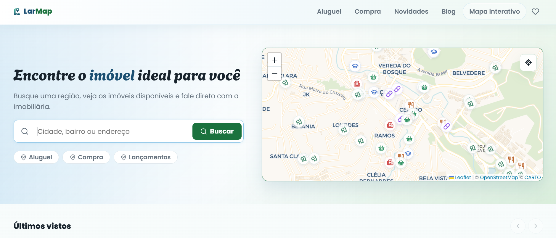Captura de tela da plataforma imobiliária Larmap